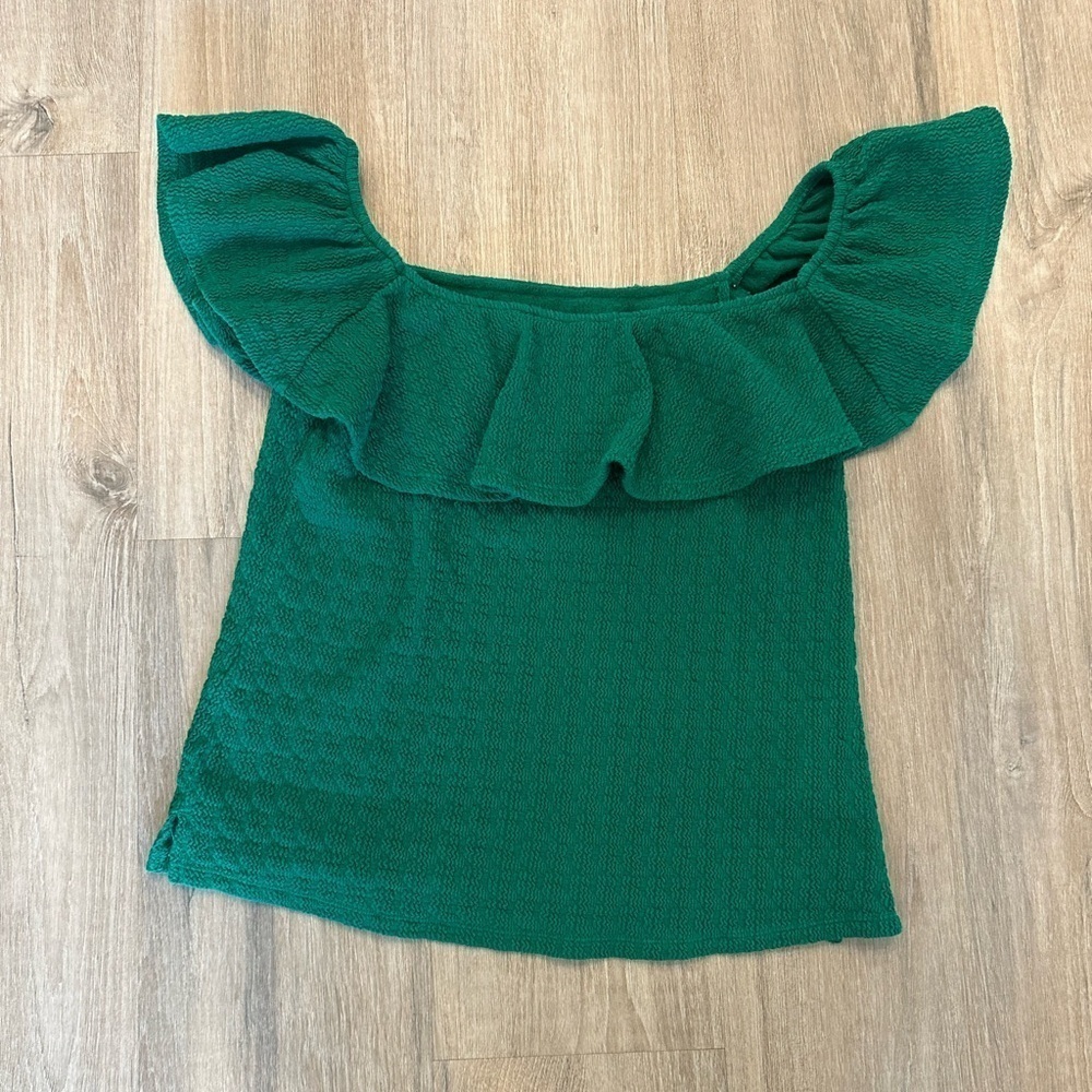 Anthropologie Green Textured Off Shoulder Top blouse casual resort women Medium - Picture 7 of 7